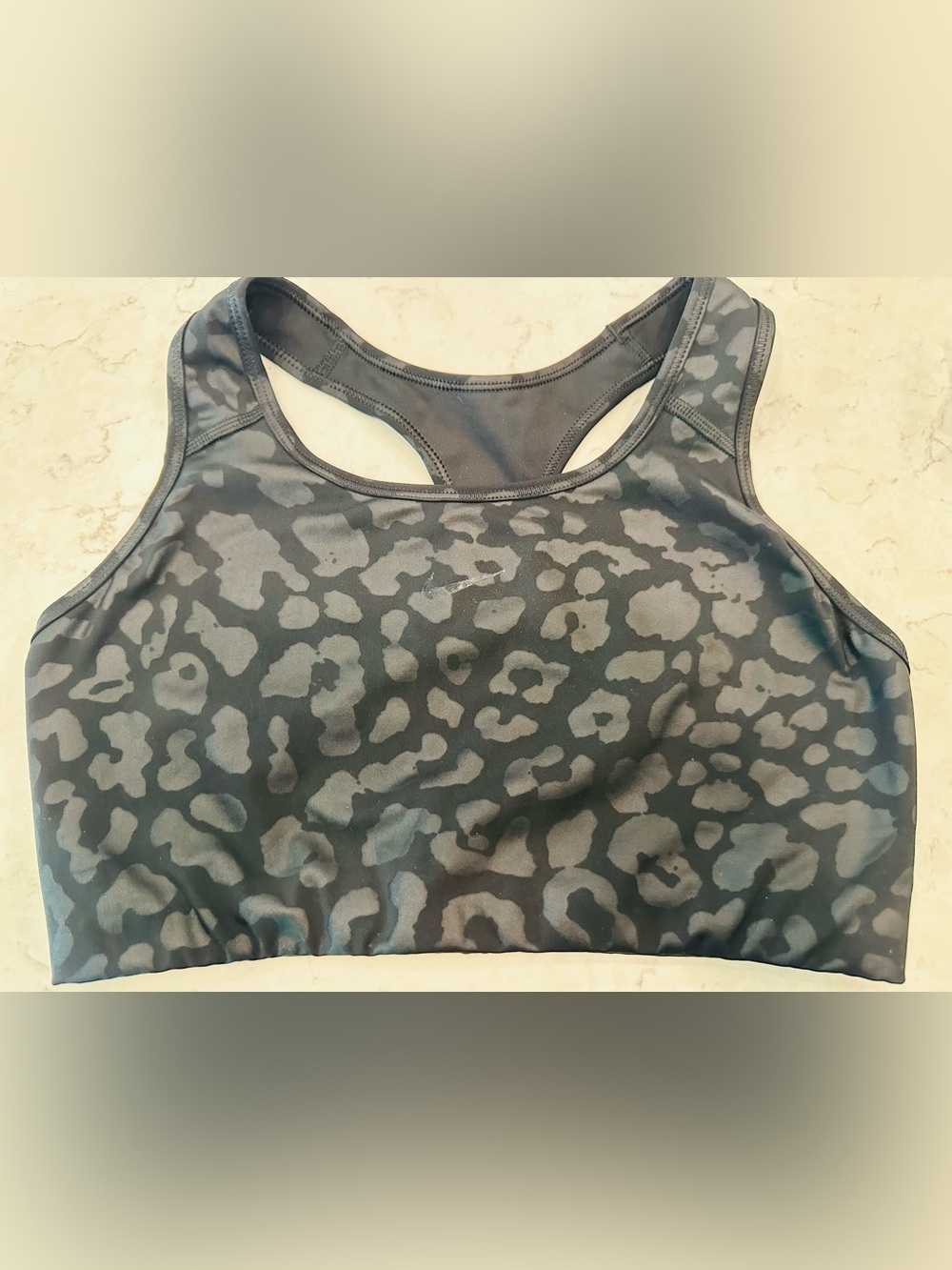 Women’s Size Large Nike Black Embossed Leopard-Print Racerback Sports Bra